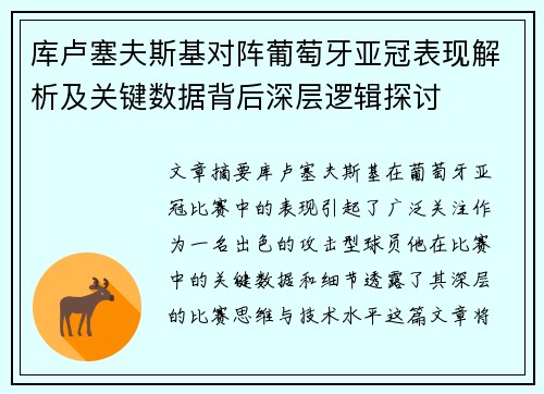 库卢塞夫斯基对阵葡萄牙亚冠表现解析及关键数据背后深层逻辑探讨